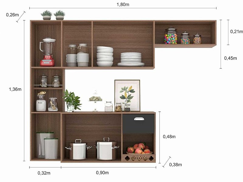 Cozinha Suspensa Mila Cor Carvalho Off White Poliman - Imagem 3