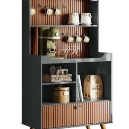 CANTINHO DO CAFÉ RUBI RETRO PORTA BASCULANTE COZINHA DECORADA COR CINZA PEROLIZADO/TAURI RIPADO PÉS EM MADEIRA