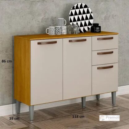 Balcão Maísa 1.18  3 Portas 2 Gavetas Cinamomo/Off White   Chf Móveis