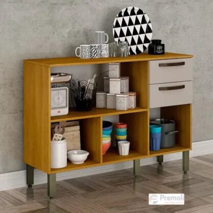 Balcão Maísa 1.18  3 Portas 2 Gavetas Cinamomo/Off White   Chf Móveis - Imagem 2