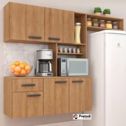 Cozinha Compacta Suspensa LIS 180 cm 5 Portas 1 Gaveta- Cor Mel Fellicci