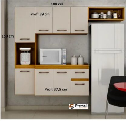 Cozinha Compacta Brisa 8 Portas 1 Gaveta Cinamomo/Off White - Chf Móveis