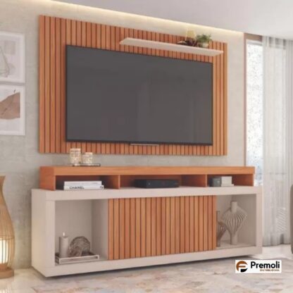 Rack Caemmun New Oscar Com Painel 1,8 Metros Cor Freijo Off White  Caemmun