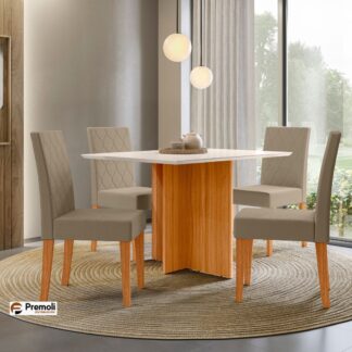 Mesa Helo 120X90 C/ Vidro freijo Off / Bege Poliman Imagens Ilustrativas