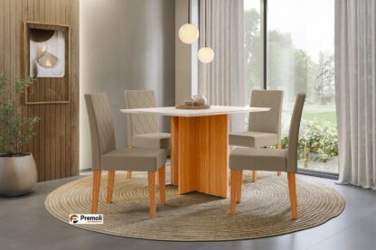 Mesa Helo 120X90 C/ Vidro freijo Off / Bege Poliman Imagens Ilustrativas