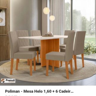 Mesa Helo Nova 160X90  C/ Vidro Freijo Off / Bege  Poliman Imagens Ilustrativas