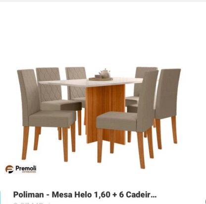 Mesa Helo Nova 160X90  C/ Vidro Freijo Off / Bege  Poliman Imagens Ilustrativas - Imagem 3