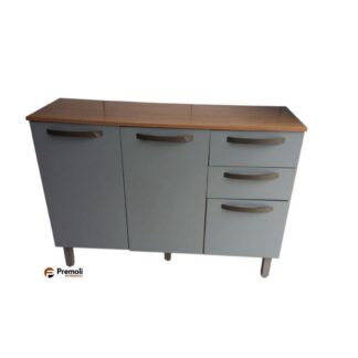 Balcão Maísa 1.18 3 Portas 2 Gavetas Cinamomo/Cinza/Acetinado -  Chf Móveis