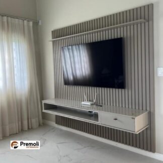 Painel Ripado Detroit A 220 X L 160 Tv 55 Cor Off White/ Gianduia  Tebarrot