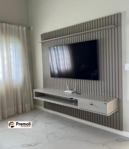 Painel Ripado Detroit A 220 X L 160 Tv 55 Cor Off White/ Gianduia  Tebarrot