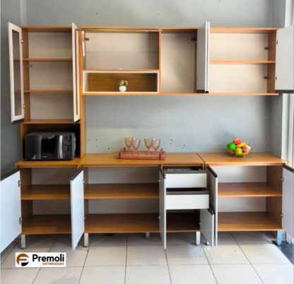 Cozinha Eduarda 5 Peças Cristaleira-C/Led Balção 1.20cm /Balção 80cm / Aéreo1.20cm /Aéreo80cm Cinamomo Off CHF Móveis Portas em MDF - Imagem 3
