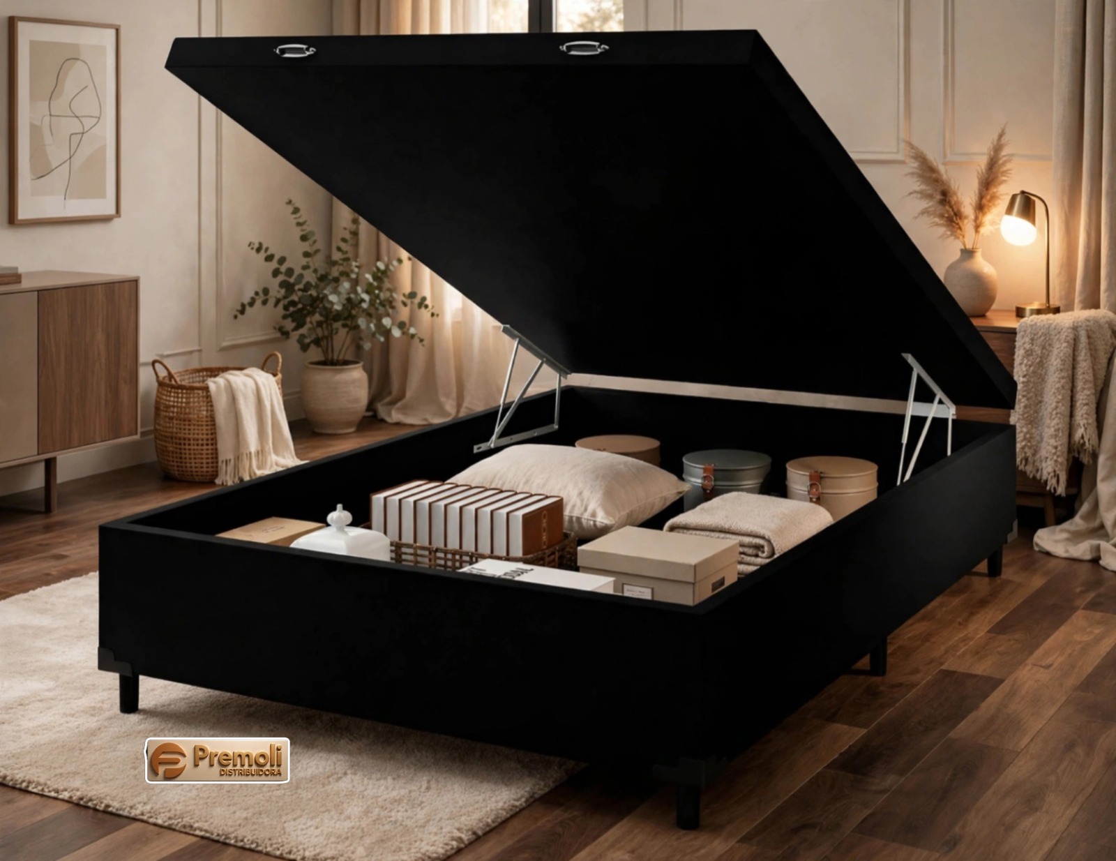 Base Baù Premoli Blindado 138X188X42 Luxo Casal Cor Preta