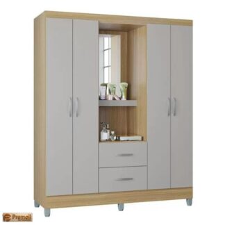 Roupeiro Cordoba 1.48cm 4 Portas Cor Cor Damasco Off White Poquema