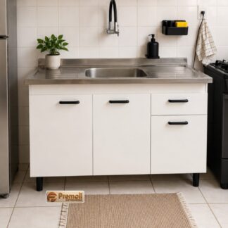Balcão 1.20  3 Portas 1 Gaveta S/ Tampo C/ Branco A434 Poquema