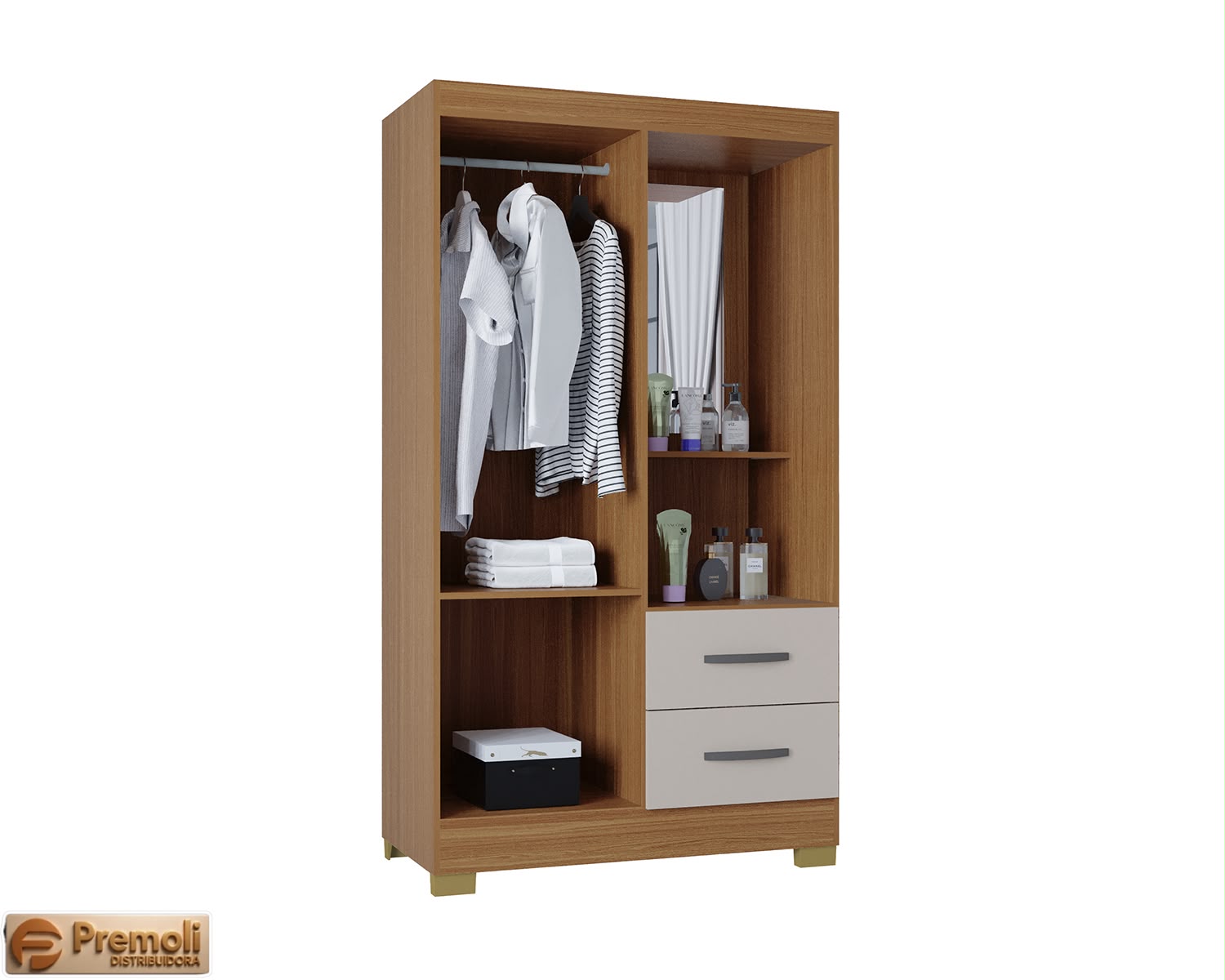 Roupeiro Cordoba 99cm 2 Portas Cor cinamomo/Off White Poquema - Imagem 3