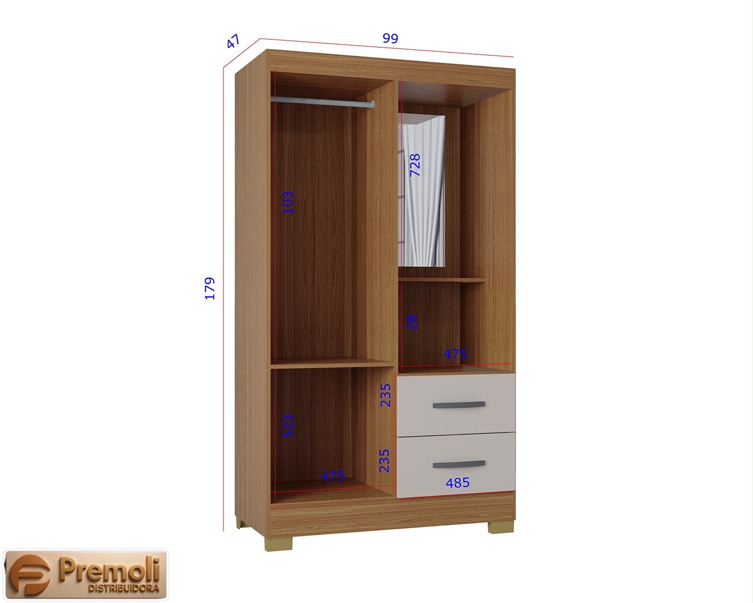 Roupeiro Cordoba 99cm 2 Portas Cor cinamomo/Off White Poquema - Imagem 2