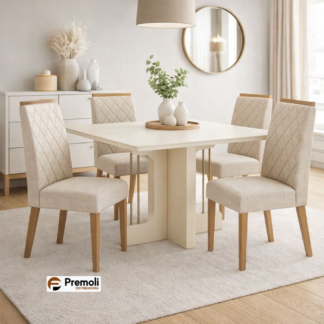 Mesa Jantar Mavi 1.20 C VIDRO 4 CAD. BELLA LINHO Bege - HENN