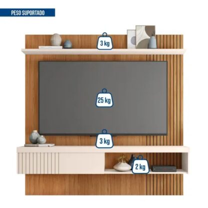 Painel Jade 1.8   Tv  65  1 Porta Ripado  Cor Freijo /Off White   Caemmun - Image 3