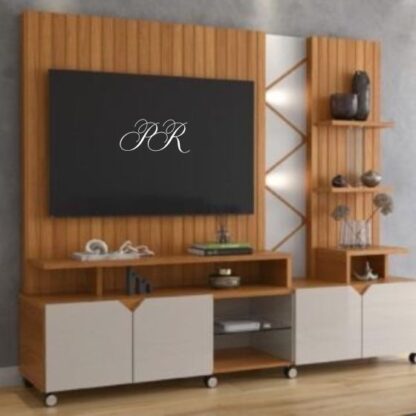 Home CROSS Para Tv  55 Led  Ripado 3d 2,10m  cor Frisado Jequitiba/Off White Perolizado