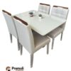 Mesa de Jantar Safira 1.20x80 EM  MADERIRA MACIÇA  C. Vidro 4 Cad. Pérola LINHO  Bege - Image 2