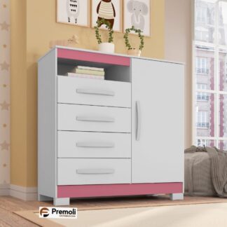 Cômoda Sapateira Modena Cedro  Branco TX/ Azul/ Rosa - Incorplac