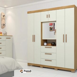 Roupeiro Catania Luxo V2 6 Portas Freijo/ Off White Avelan Moveis