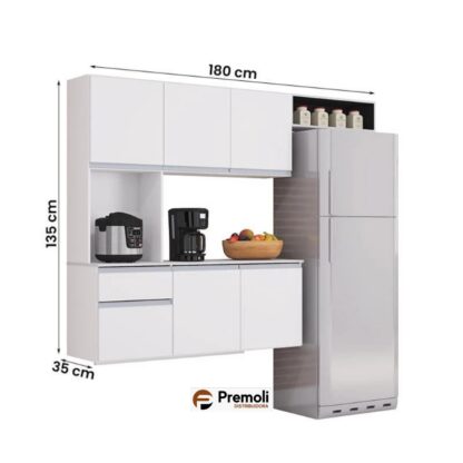 Cozinha C/ Balcão  Mel Largura: 180 cm; Branco/dt/pt – POQUEMA