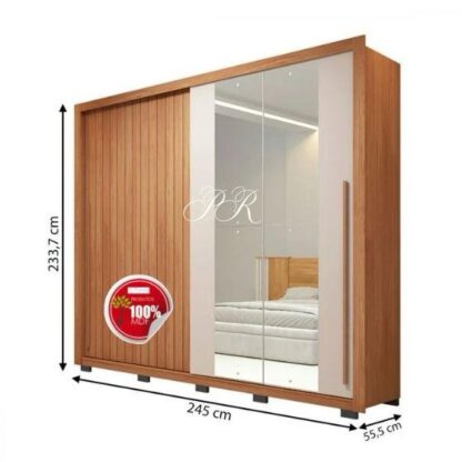 Roupeiro Casal Moviment 2 Portas 4 Gavetas Com/ Espelho Freijo/Off White – Caemmun  100% MDF