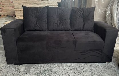 Sofa Pop Bela 3 / Lugares Veludo Cor Marrom Chocolate – almofadas soltas Pés em Madeira - Image 2