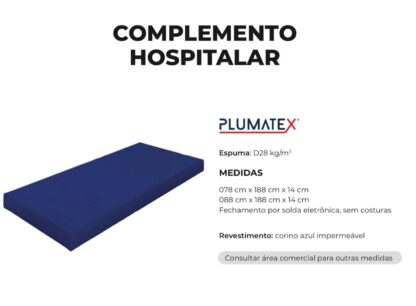 Colchão Solteiro Hospitalar Impermeável Espuma D28  Napa Azul (88x188x14) plumatex