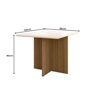 Base  De Jantar Helo 120cm Com Vidro Carvalho/off White - Poliman