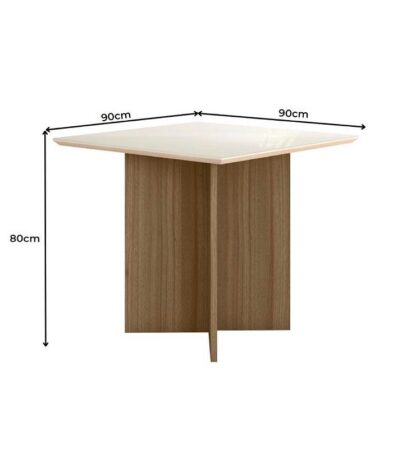 Base  De Jantar Helo 90x90 cm Com Vidro Carvalho/off/fendi  Poliman