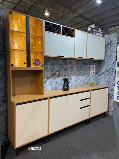 Cozinha Ravena Completa com led 5 Peças cor freiò off/acetinado  poliman