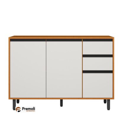 Balcão 3 Portas 2 Gavetas Com Tampo 1.20 - RAVENA cor freijò/acetinado  poliman
