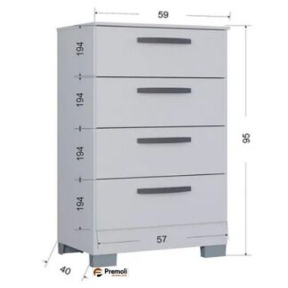 Cômoda 867 4 Gavetas Branco Brilho - Poquema - POQUEMA MÓVEIS
