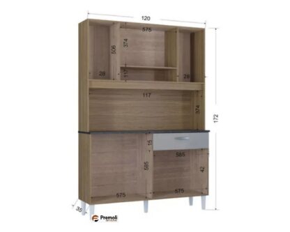 Kit Coral Ripado P/ Cozinha Compacta -8 Portas-120 CM- Damasco/Off-White  POQUEMA - Image 2