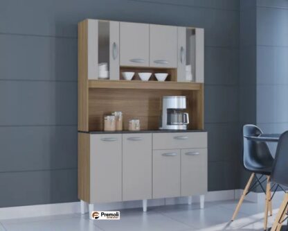 Kit Coral  P/ Cozinha Compacta -8 Portas-120 CM- Damasco/Off-White Poquema