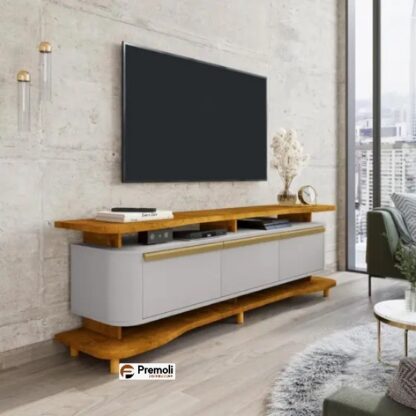 Rack Guarapari Largura:180 Cor Naturalle/Off-White  75 Polegadas -Pés madeira Bechara
