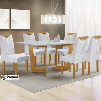 Mesa jantar Dubai 170 cm com 6 cadeiras nevada Cel moveís