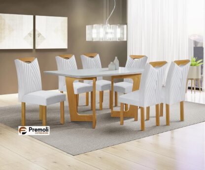 Mesa Dubai 1.70x90 C/ 6 Cadeiras Nevada Cor Off/Cinamomo Cel moveís