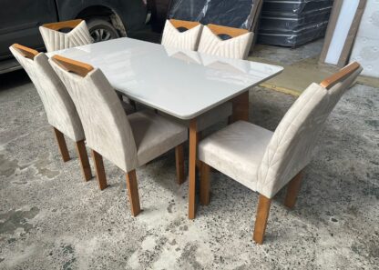 Mesa Dubai 1.70x90 C/ 6 Cadeiras Nevada Cor Off/Cinamomo Cel moveís - Imagem 2