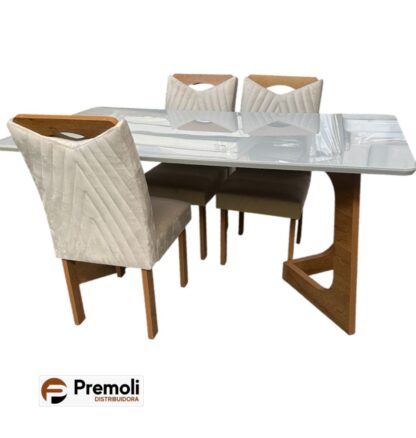 Mesa Dubai 1.20x90 C/4 Cadeiras Nevada Cor Off /Cinamomo Cel moveís - Imagem 3