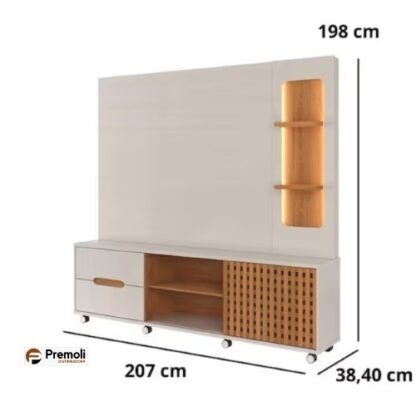 Home Brise Largura  2.07  Tv 70 polegadas cor off white/jequetiba  lukaliam - Imagem 2