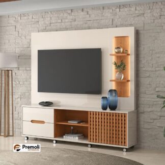 Home Brise Para Tv 75 Polegadas Cor Off White/ Jequitibá  Lukaliam