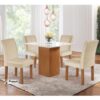 Conjunto de Mesa de Jantar Dakota 90x90cm Tampo de Vidro com 4 Cadeiras Napoles CEL Móveis Cinamomo/Off White/Bege