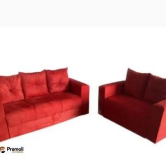Sofa Pop Bela 2 /3 Lugares Veludo Cor Vermelho – almofadas soltas Pés em Madeira
