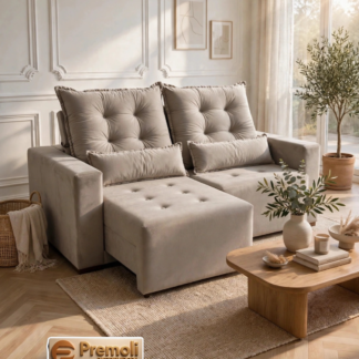Sofa Retratil E Reclinavel Bello Campo 1.60mt Não e bipartido Cor Bege