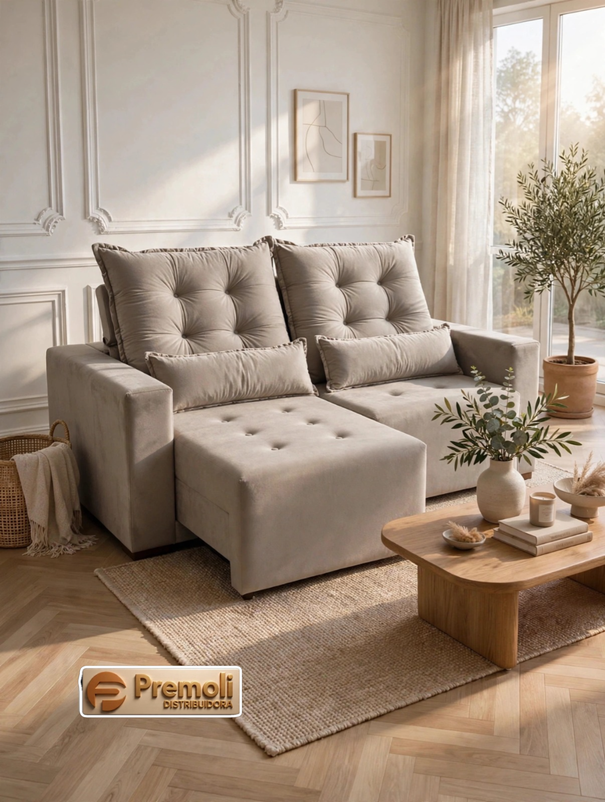 Sofa Retratil E Reclinavel Bello Campo 1.60mt Não e bipartido Cor Bege