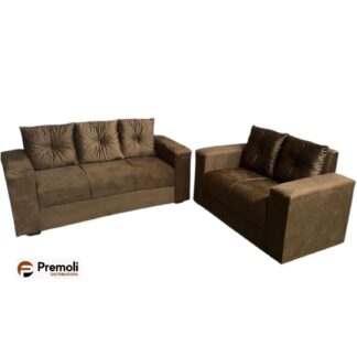 Sofa Pop Bela 2 /3 Lugares Veludo Cor Caramelo – almofadas soltas Pés em Madeira