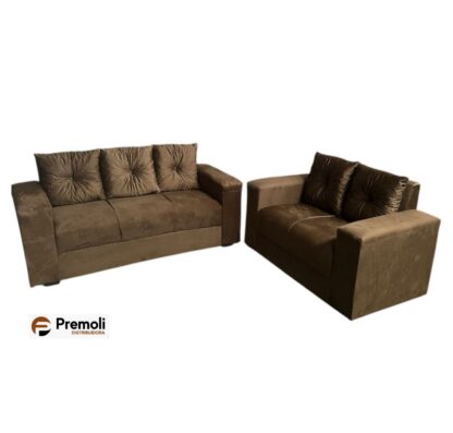 Sofa Pop Bela 2 /3 Lugares Veludo Cor Caramelo – almofadas soltas Pés em Madeira
